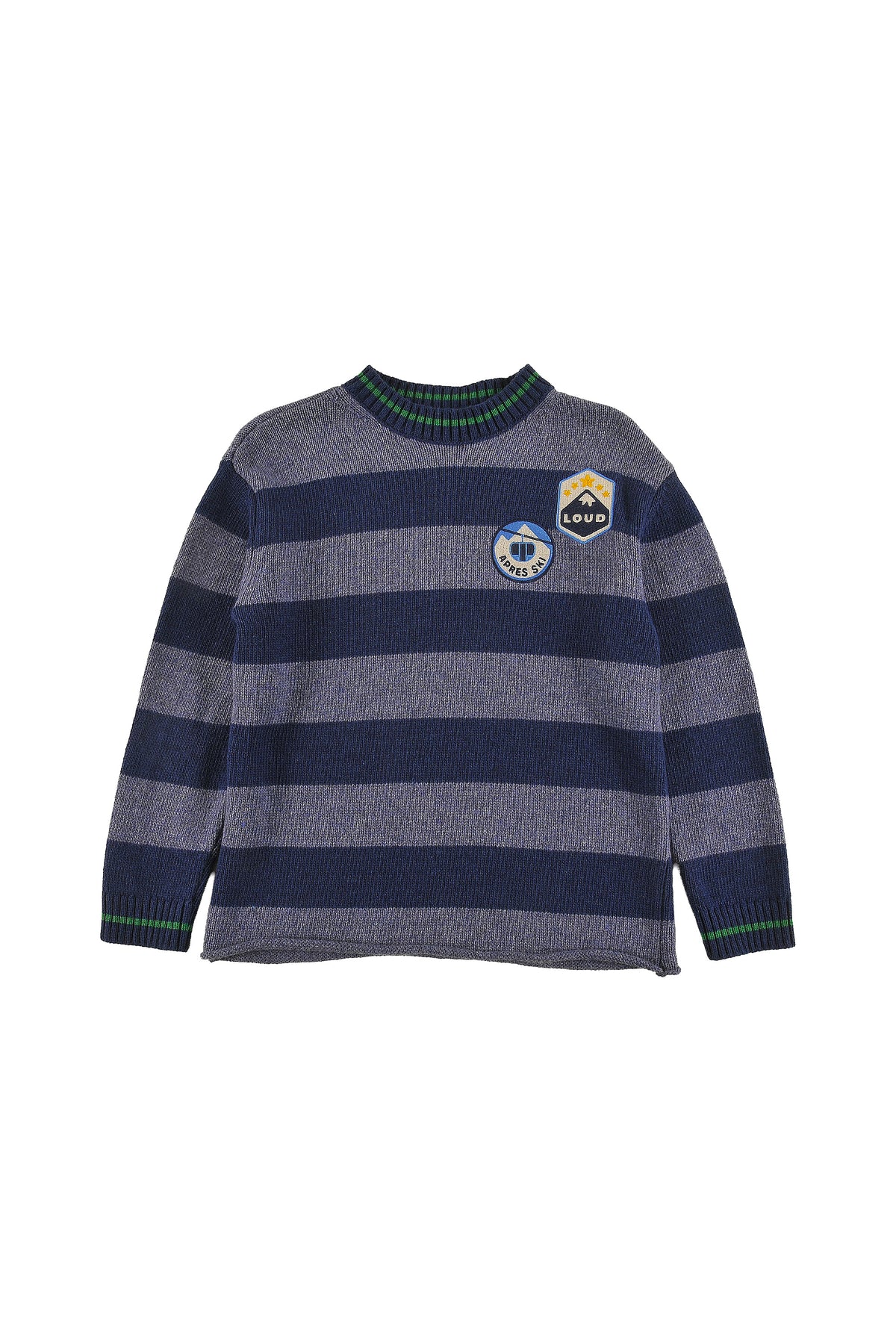 LOUD APPAREL "TRADITION" EMBROIDERED PATCH MOTIF STRIPED SWEATER