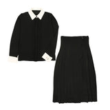 COCO BLANC 2PC BLOUSE WITH LONG PLEATED SATIN TEXTURE SKIRT