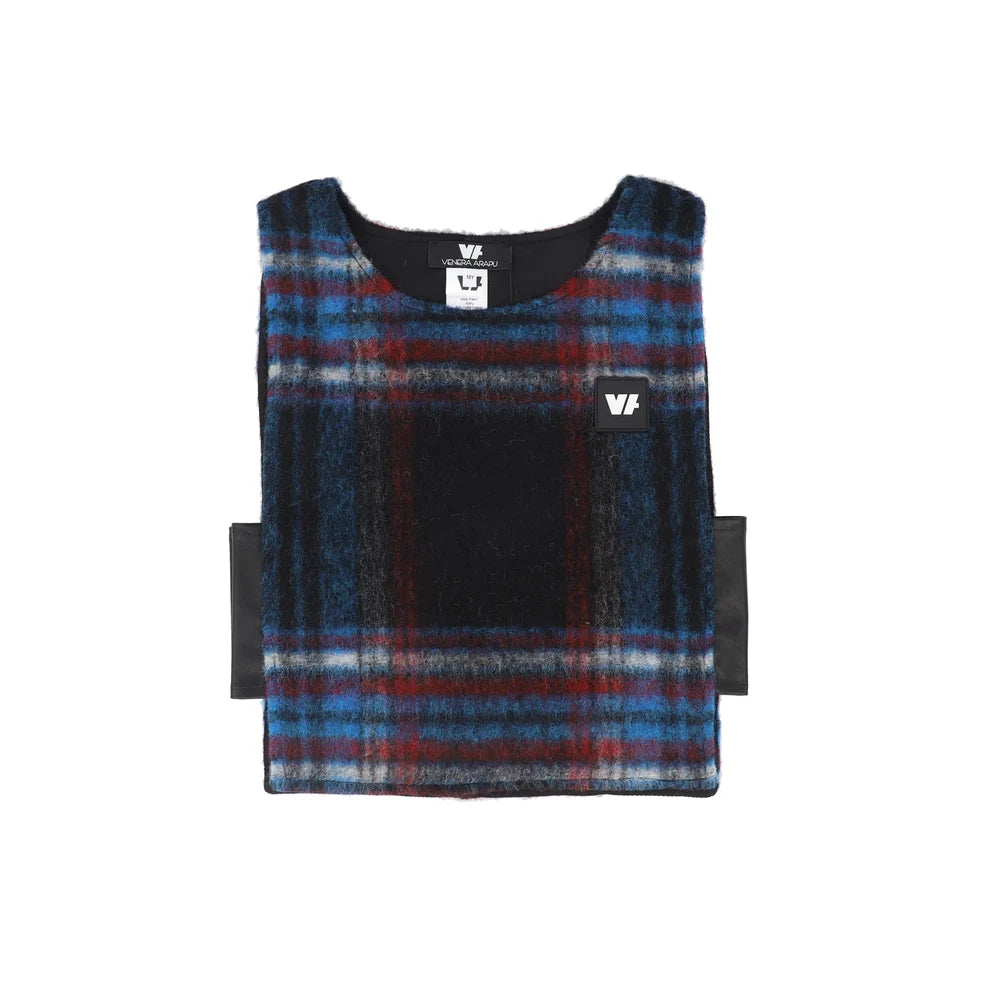 VENERA ARAPU LEATHER SIDE TRIM PLAID VEST