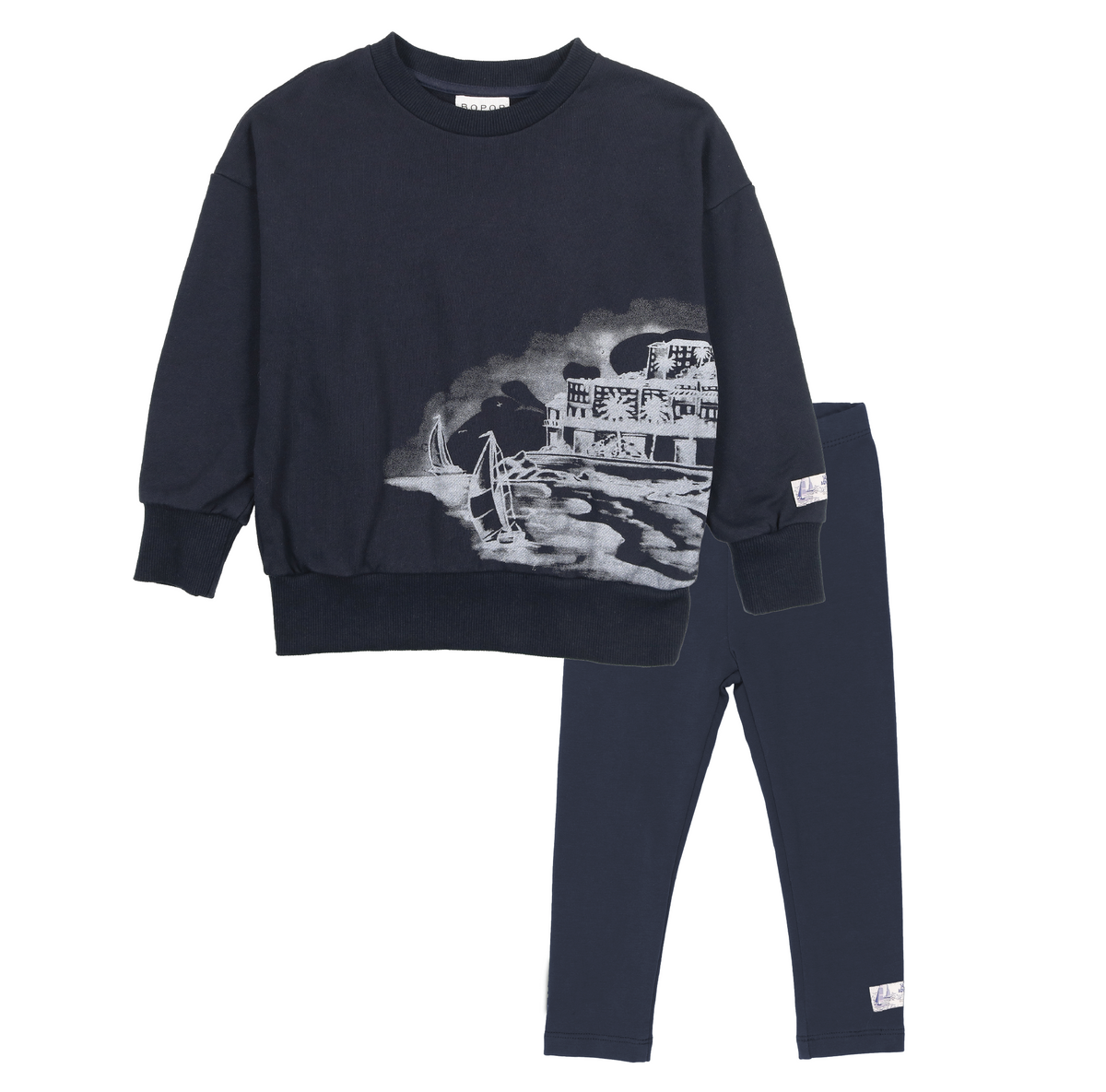 BOPOP 2PC SAILBOAT GRAPHIC SWEATER WITH LEGGING