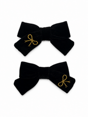 BANDEAU VELVET EMBROIDERED MINI BOW CLIP SET