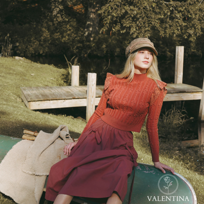 VALENTINA 2PC LACE POINTELLE SWEATER WITH GATHERED TIE MAXI SKIRT