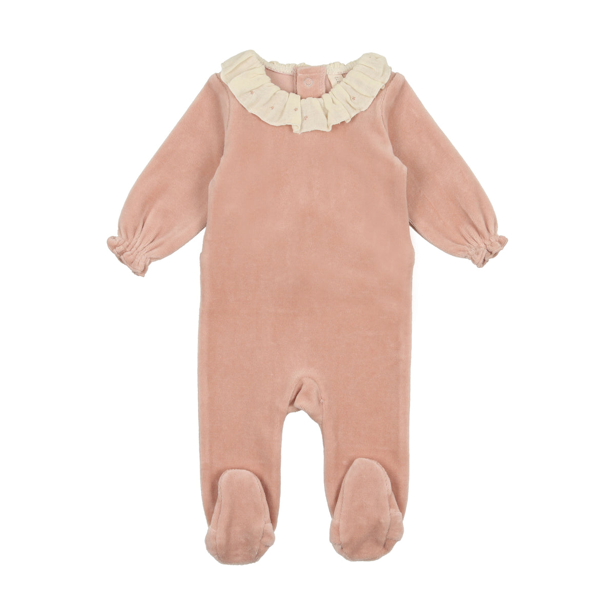 LILETTE 2PC VELOUR RUFFLE FOOTIE+BONNET
