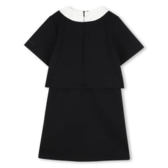 MARC JACOBS SHORT SLEEVE EMB. COLLAR AND RHINESTONE BOW POCKET DRESSY DRESS