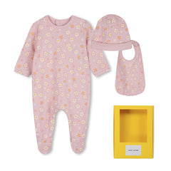 MARC JACOBS 3PC FLOWER PRINT LOGO FOOTIE, BIB & HAT