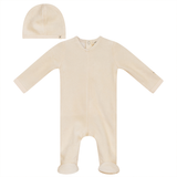 FRAGILE BEBE VELOUR RIBBED FOOTIE AND BEANIE