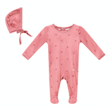 CLO 2PC VELOUR BUTTERFLY PRINT FOOTIE+BONNET SET