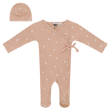 LITTLE FRAGILE 2PC MODAL RIB LEAF PRINT FOOTIE+BEANIE SET