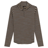 FYI ZIP UP COLLAR STRIPED WAFFLE KNIT TOP