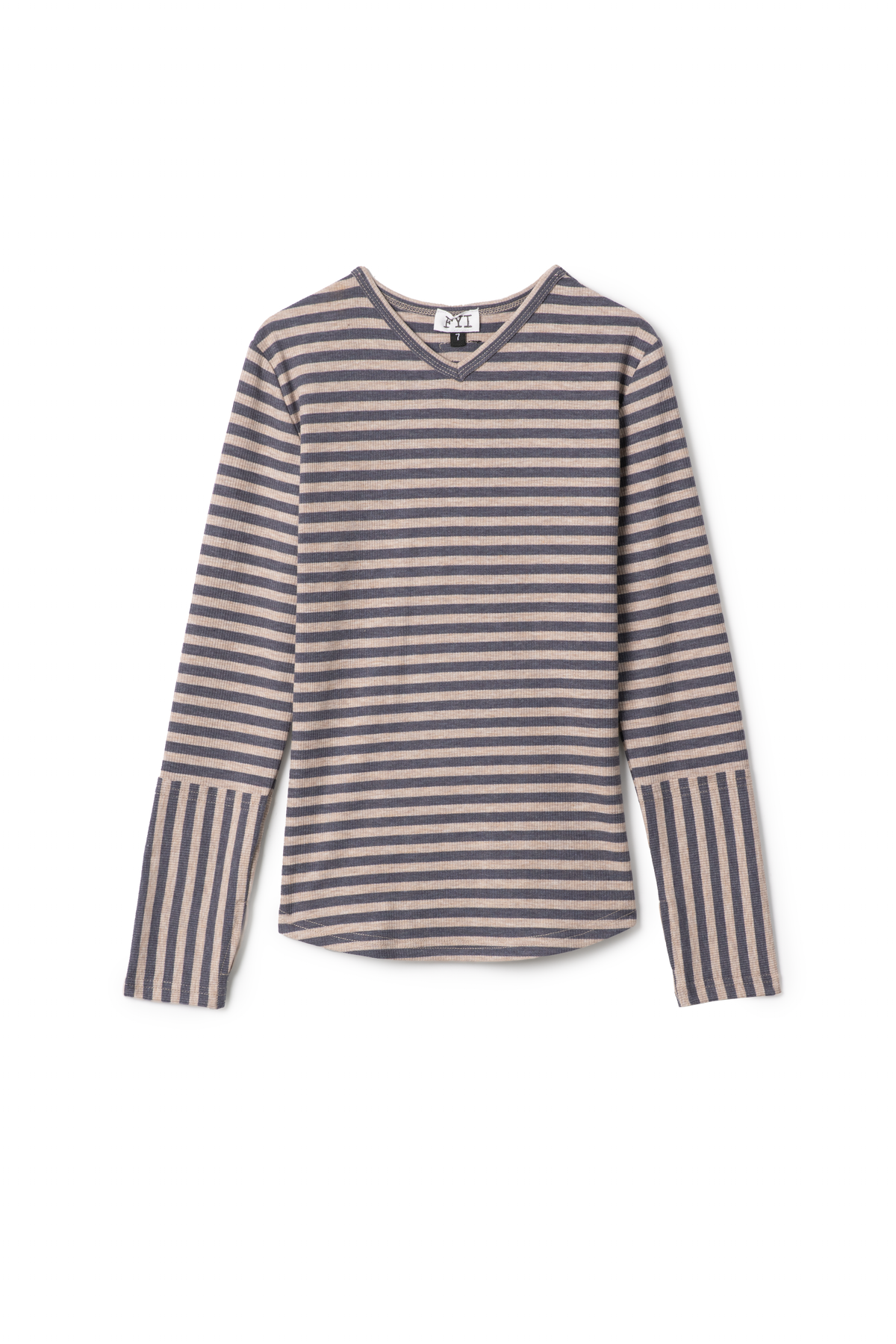 FYI STRIPED RIBBED V-NECK TOP