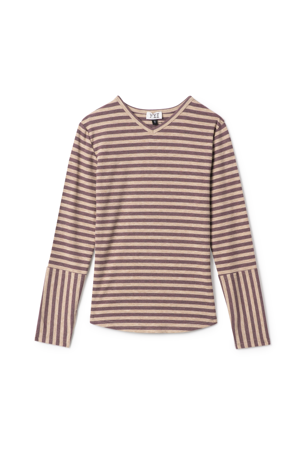 FYI STRIPED RIBBED V NECK TOP