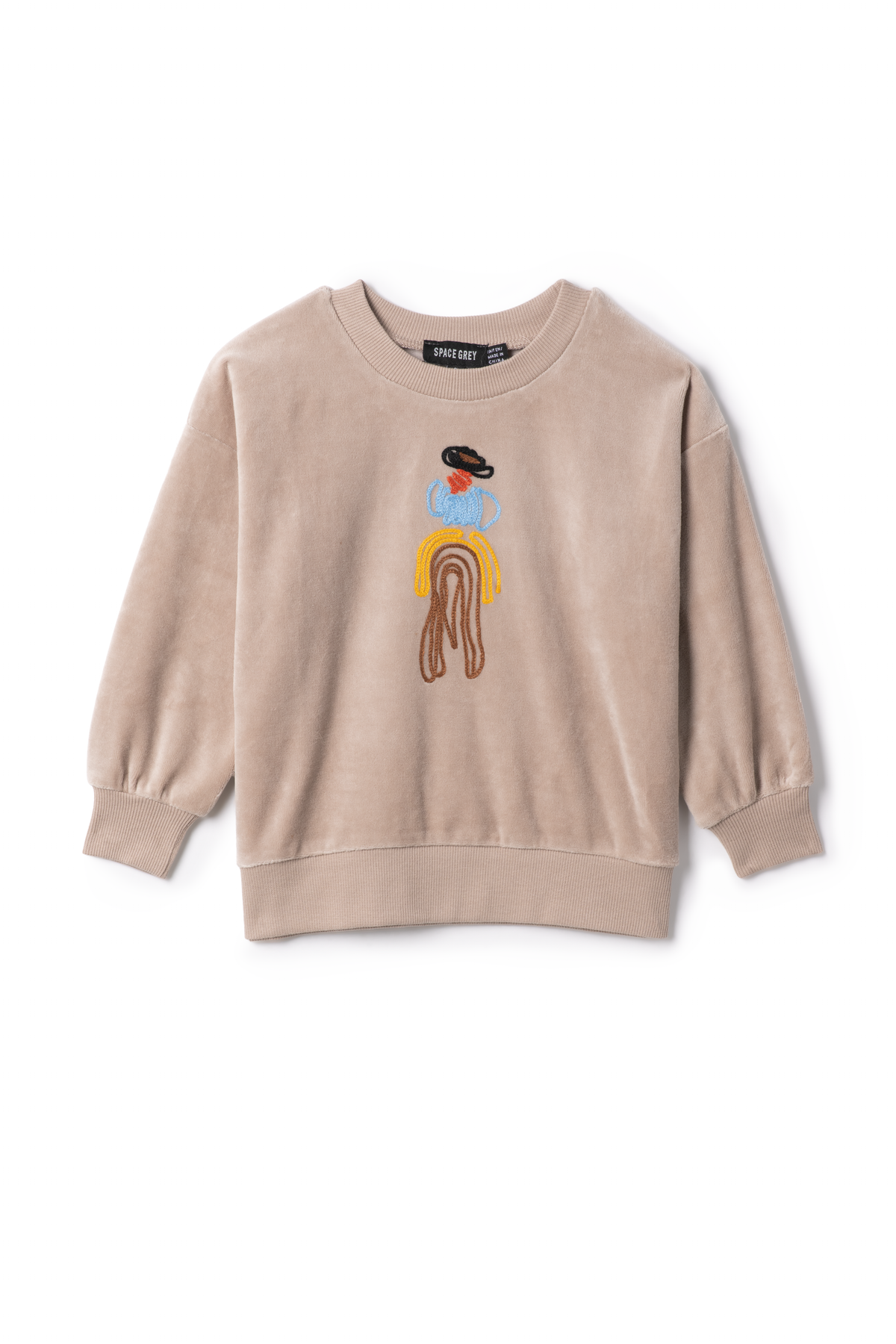 SPACE GREY ROPE EMBROIDERED VELOUR TOP