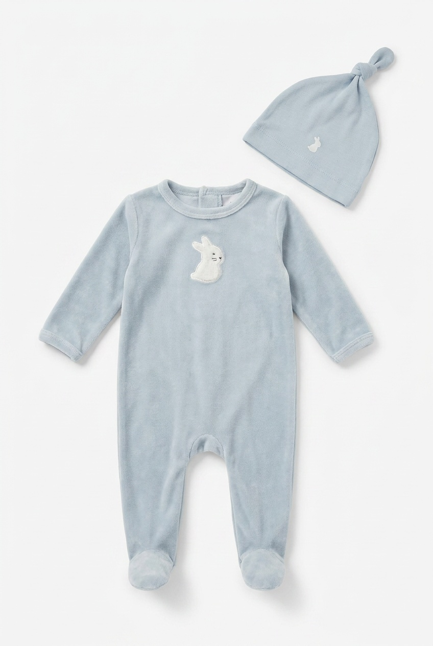 LITTLE FRAGILE 2PC BUNNIES GRAPHIC FOOTIE WITH BEANIE SET