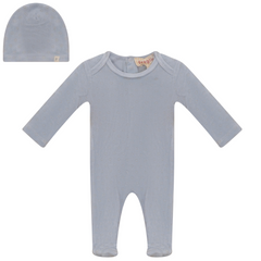LITTLE FRAGILE 2PC VELOUR FOOTIE WITH BEANIE SET