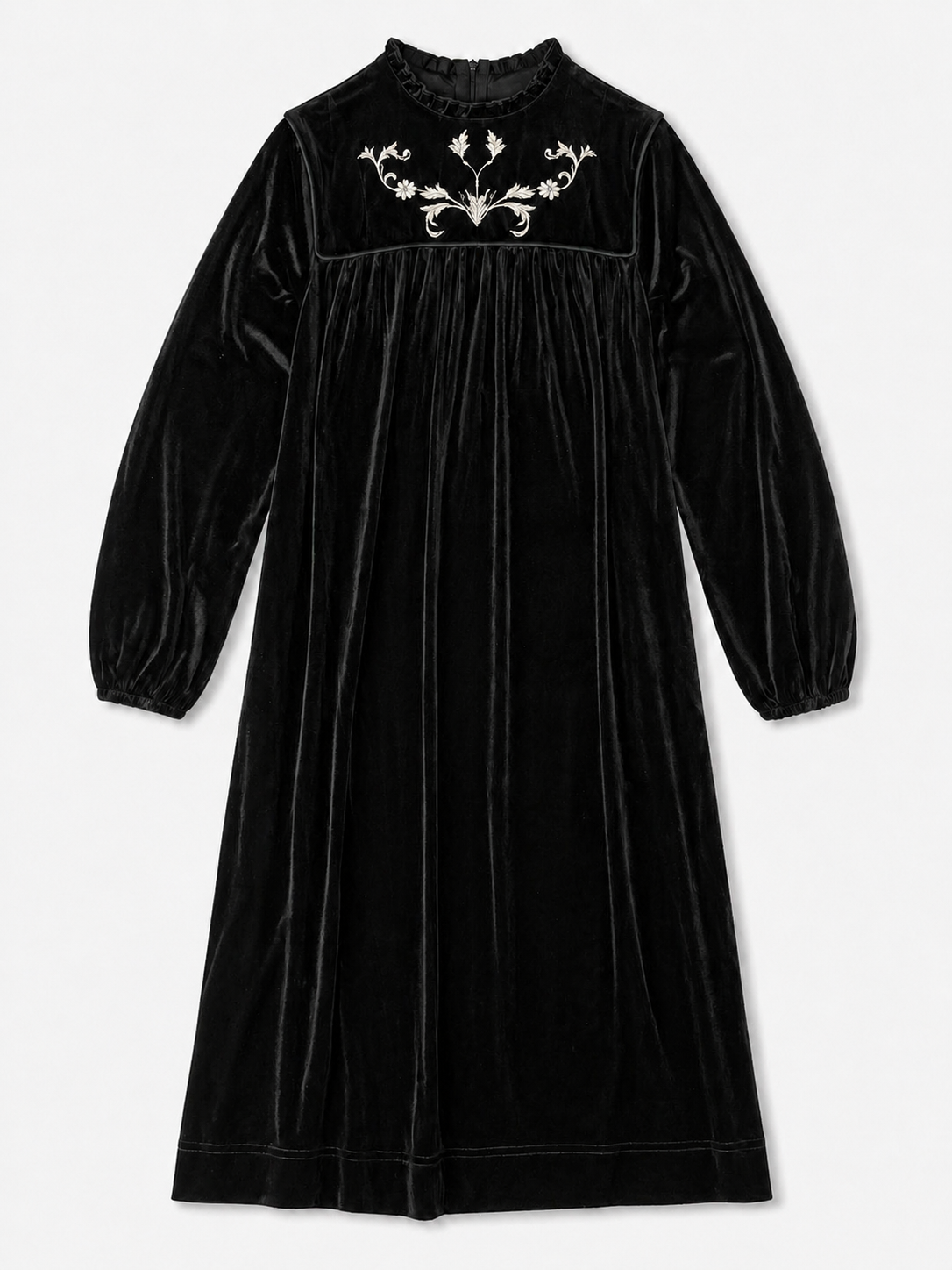 SEAL EMBROIDERED QUILTED VELOUR DRESS