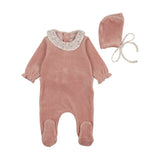 BEE & DEE 3PC WHIMSICAL BLOOM COLLAR FOOTIE. POINTY BONNET WITH BLANKET SET