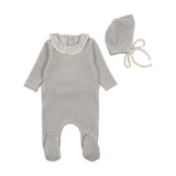 BEE & DEE 3PC WHIMSICAL BLOOM COLLAR FOOTIE, POINTY BONNET WITH BLANKET SET