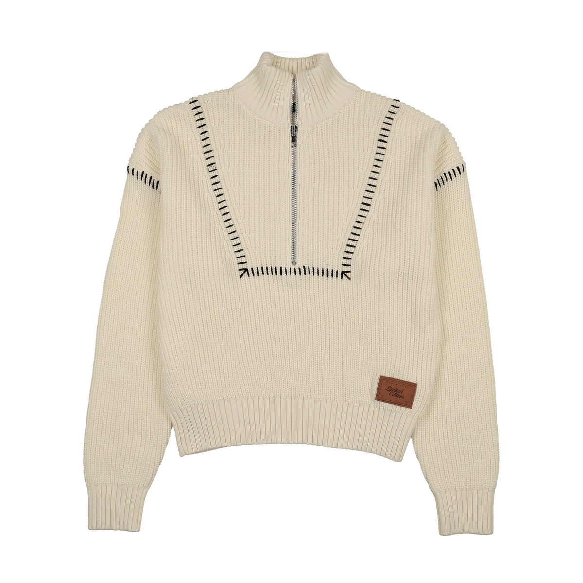 URBAN EDGE WHIPSTITCH CHUNKY HALF ZIP SWEATER