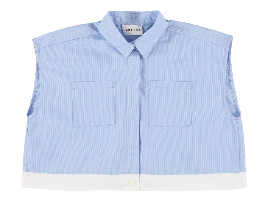 MORLEY 2PC COLLARED POCKET VEST WITH STRIPED SKIRT