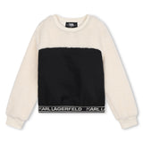 KARL LAGERFELD COLORBLOCK SWEATSHIRT WITH FAUX FUR & LOGO BAND