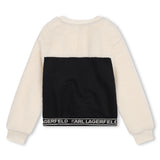 KARL LAGERFELD COLORBLOCK SWEATSHIRT WITH FAUX FUR & LOGO BAND