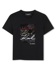 KARL LAGERFELD SHORT SLEEVE TEE WITH FRONT AND BACK GRAPHIC