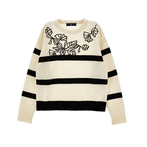 ERMANNO SCERVINO FLOWER PRINT STRIPE WOOL SWEATER