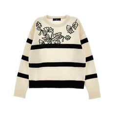 ERMANNO SCERVINO FLOWER PRINT STRIPE WOOL SWEATER