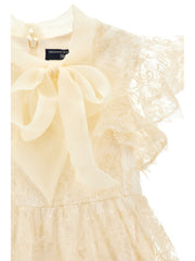 ERMANNO SCERVINO EYELASH LACE FLUTTER SLEEVE WITH ORGANZA BOW JUMPER
