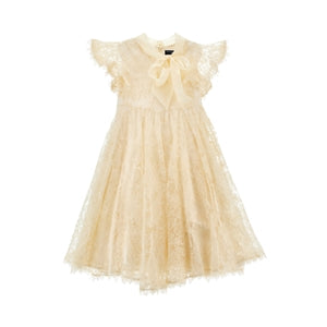 ERMANNO SCERVINO EYELASH LACE FLUTTER SLEEVE WITH ORGANZA BOW JUMPER