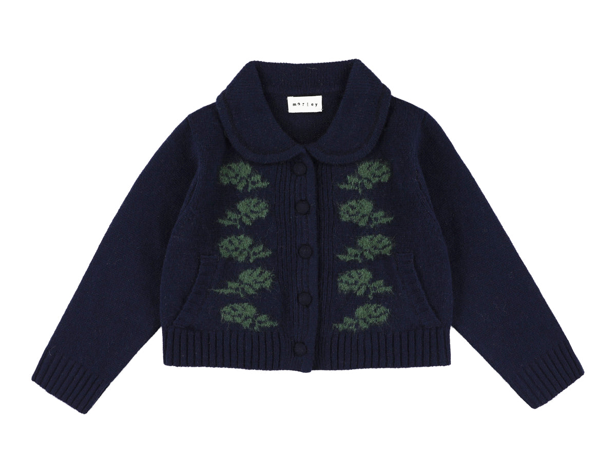MORLEY 2PC ZUZANA KNIT COLLAR BUTTON DOWN CARDIGAN WITH FLOWER DETAIL WITH ZOLKA SKIRT