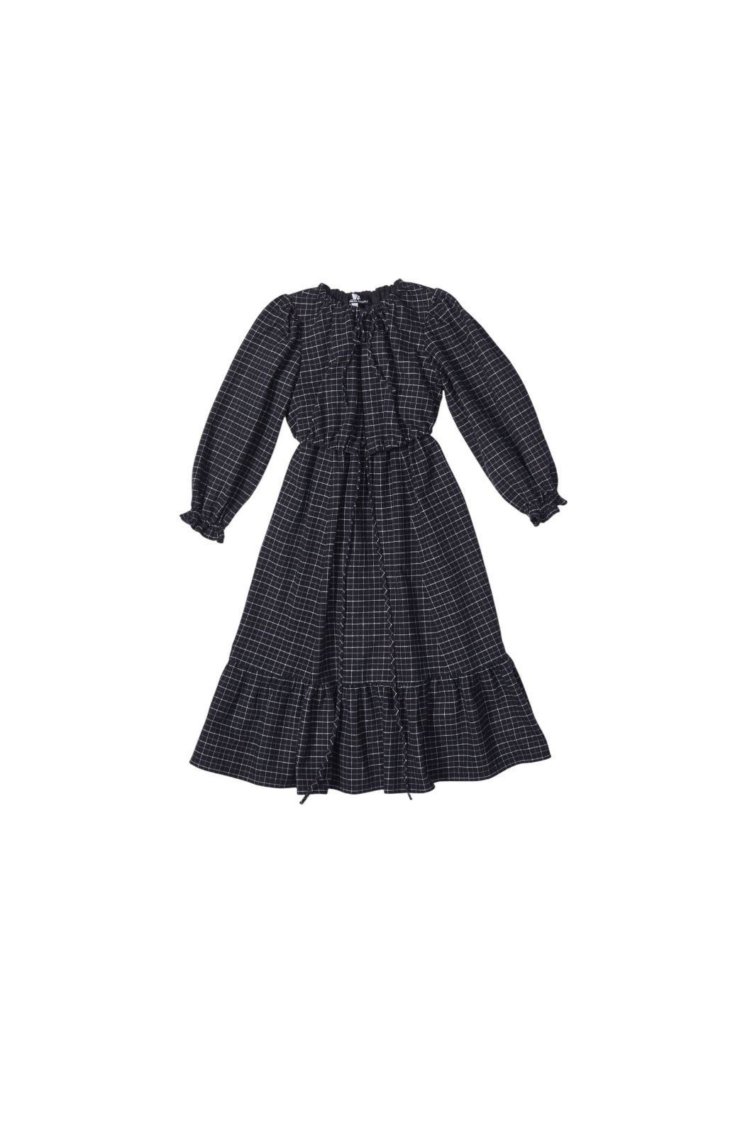 VENERA ARAPU BOARD MISTERY RUFFLE PLAID DRESS WITH PEASENT SLEEVES ELASTIC WAIST