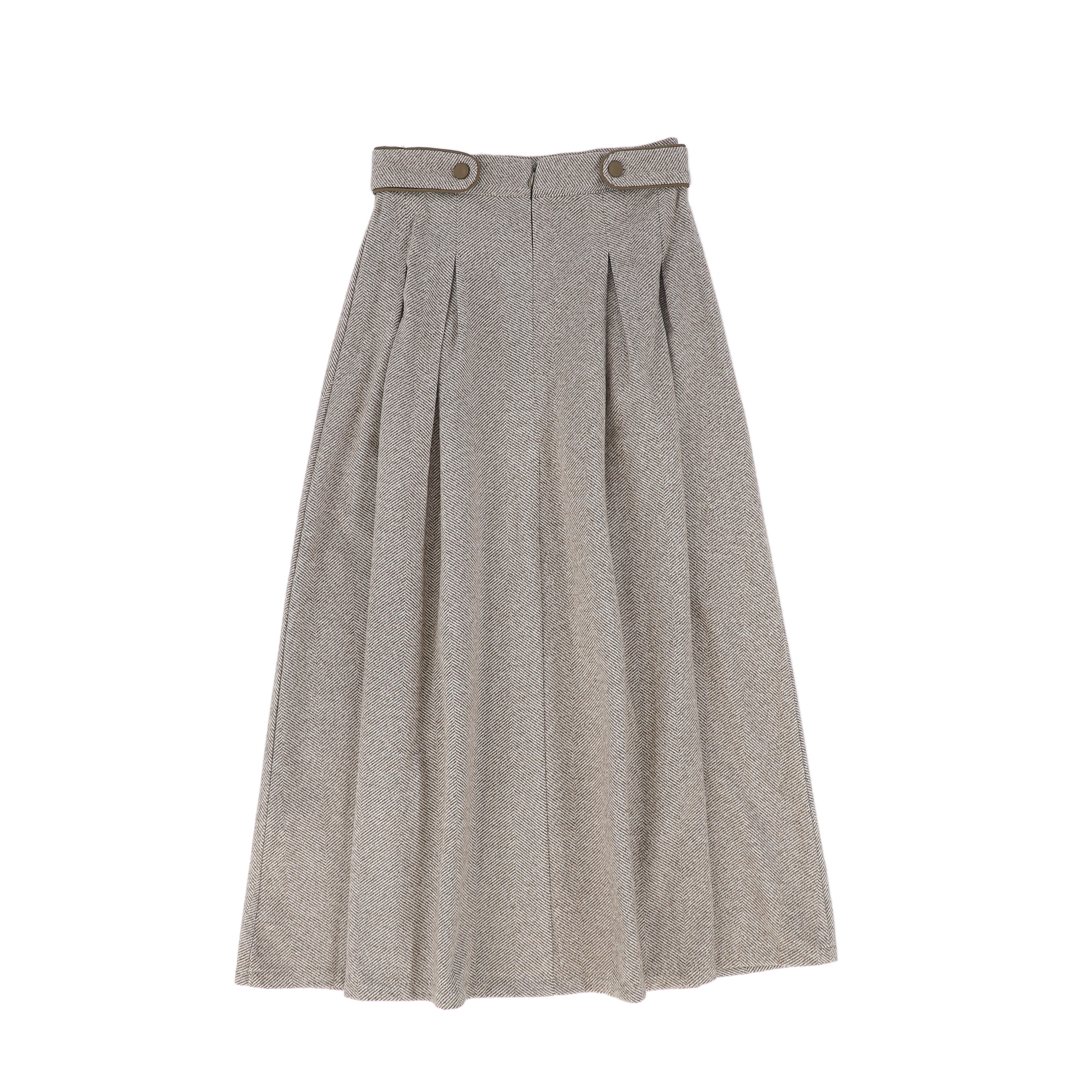 BACE COLLECTION HERRINGBONE BUTTON DETAIL SKIRT