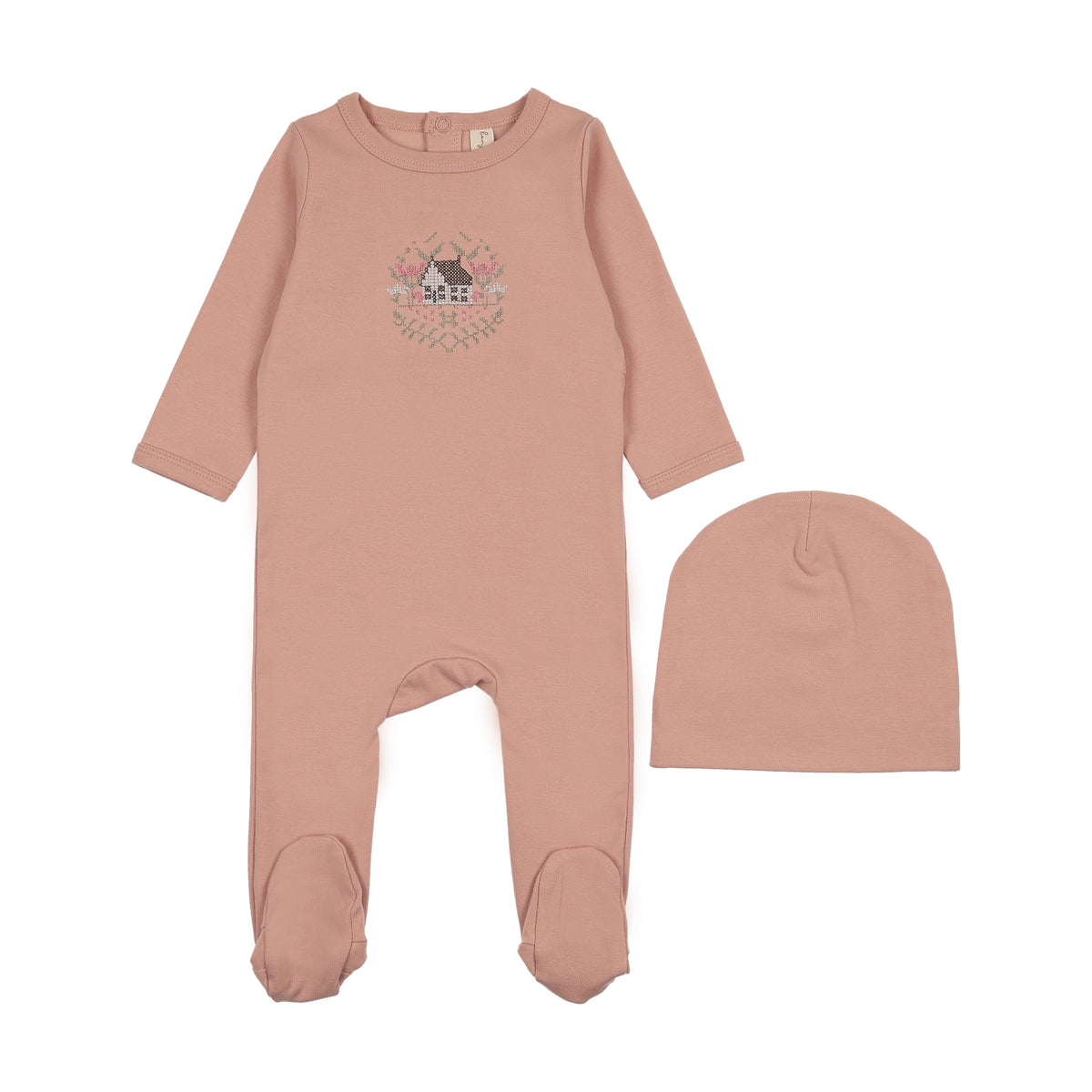 BONJOY 2PC DAINTY STITCH FOOTIE WITH HAT SET