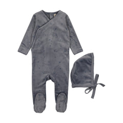 BONJOY 2PC VELOUR FLORAL FOOTIE WITH HAT SET