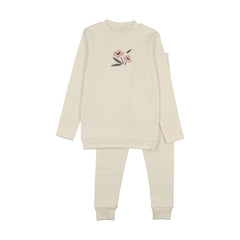 BONJOY 2PC EMBROIDERED FLOWER SWEATSHIRT SET