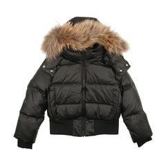 DUCC WAISTED ELASTIC PUFFER HOODED COAT WITH NATURAL FUR