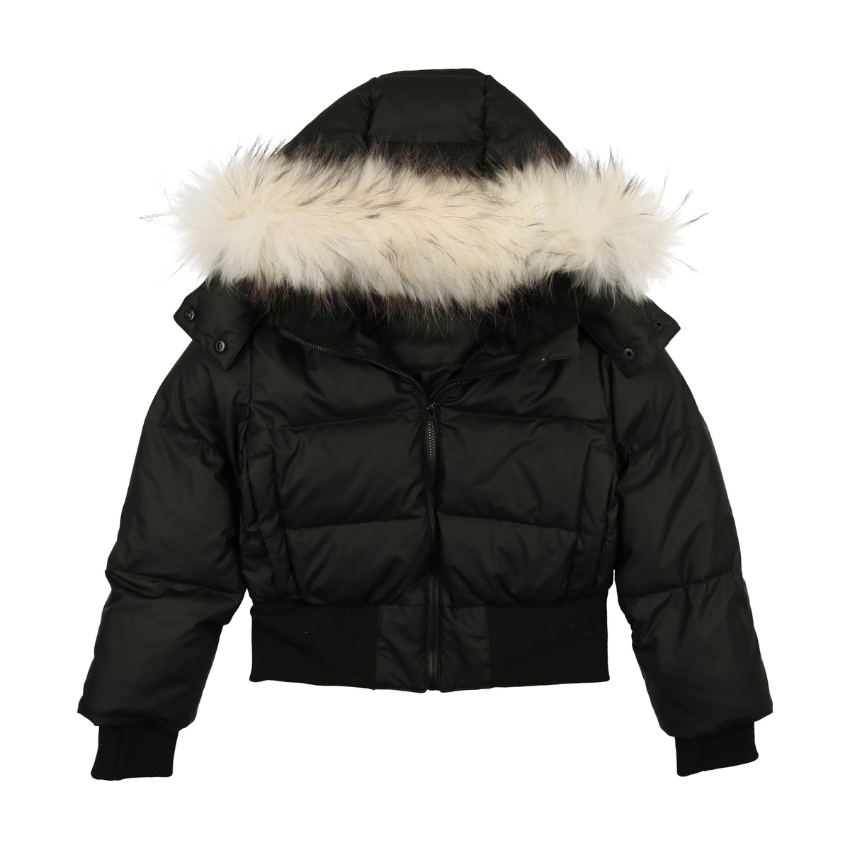 DUCC WAISTED ELASTIC PUFFER COAT WITH FUR HOOD