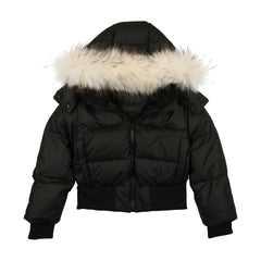 DUCC WAISTED ELASTIC PUFFER COAT WITH FUR HOOD