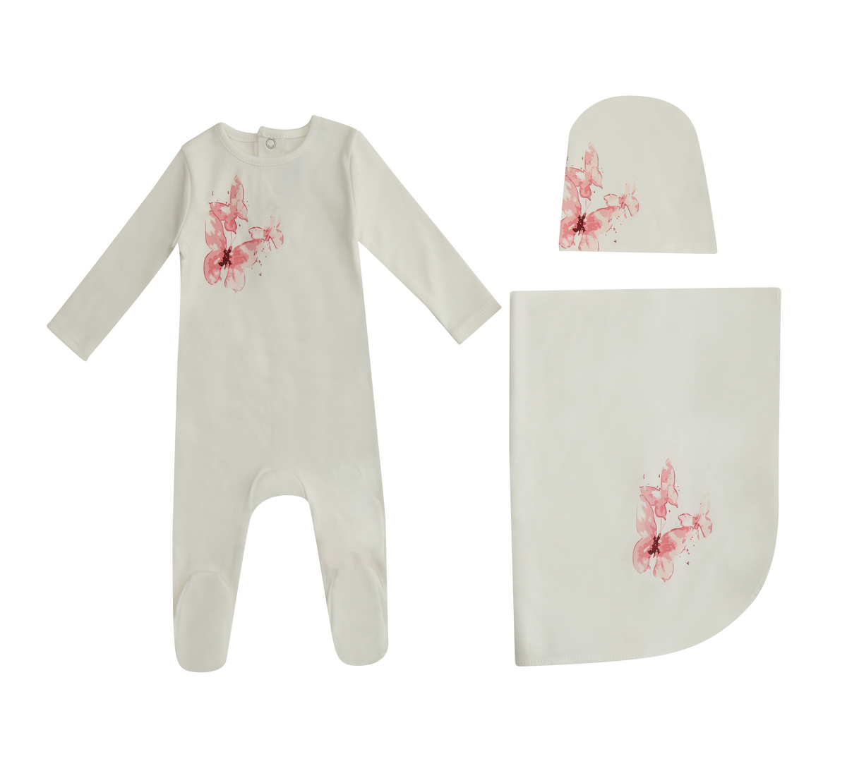 MINILABEL 3PC BUTTERFLY FOOTIE WITH HAT AND BLANKET SET