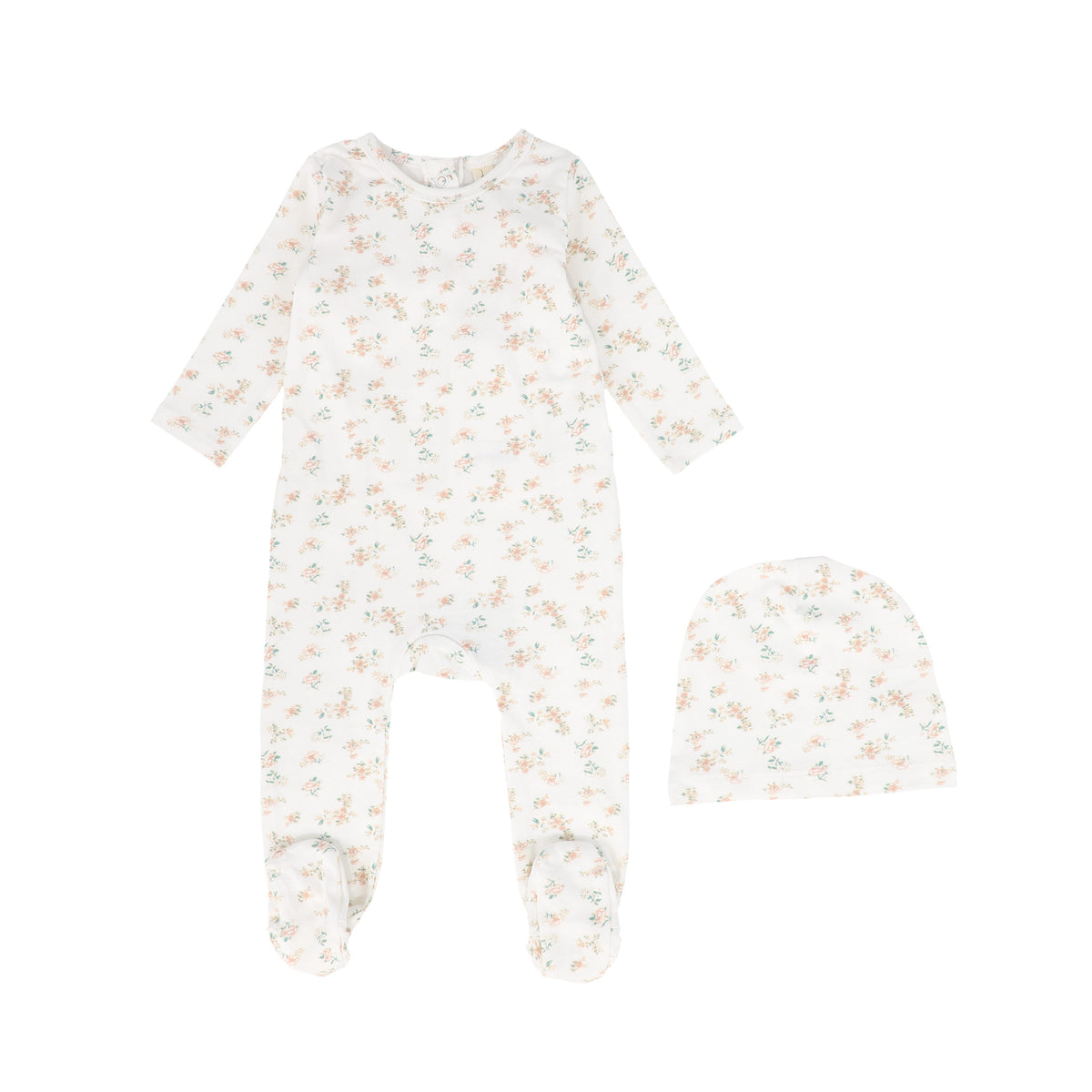 BEBE JOLEE 2PC FLORAL FOOTIE WITH BEANIE