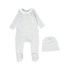 BEBE JOLEE 3PC TOILE PETER PAN COLLAR FOOTIE+BEANIE+BLANKET