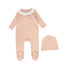 BEBE JOLEE 3PC TOILE RUFFLE COLLAR FOOTIE+BEANIE+BLANKET