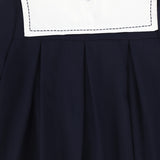 BACE COLLECTION EYELET TRIM COLLAR PLEATED DRESS