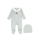 BEBE JOLEE 2PC TRUCK EMBROIDERED FOOTIE+BEANIE SET