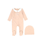 BEBE JOLEE 2PC TEA PARTY PRINT FOOTIE+BEANIE SET