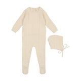 COCO BLANC 2PC CABLE KNIT FOOTIE + BONNET