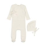 COCO BLANC 3PC SIDE TIE POINTELLE FOOTIE+BONNET+BLANKET