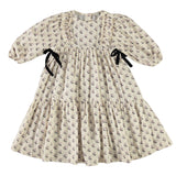 BEBE ORGANIC COLETTE SMALL FLOWER PRINT WITH SIDE TIES TIERED DRESS