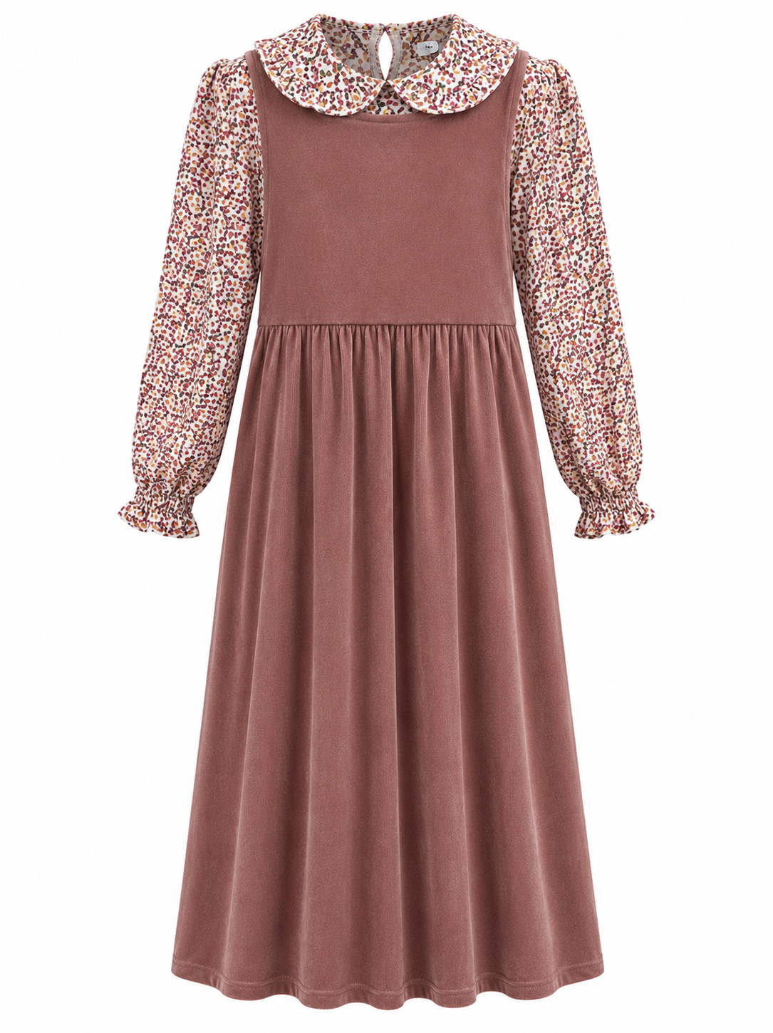BONJOY PRINTED FLORAL COLLAR SHIRT VELVET JUMPER ROBE